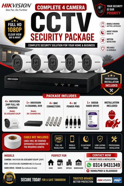 Complete 4 cameras package (Hikvision)