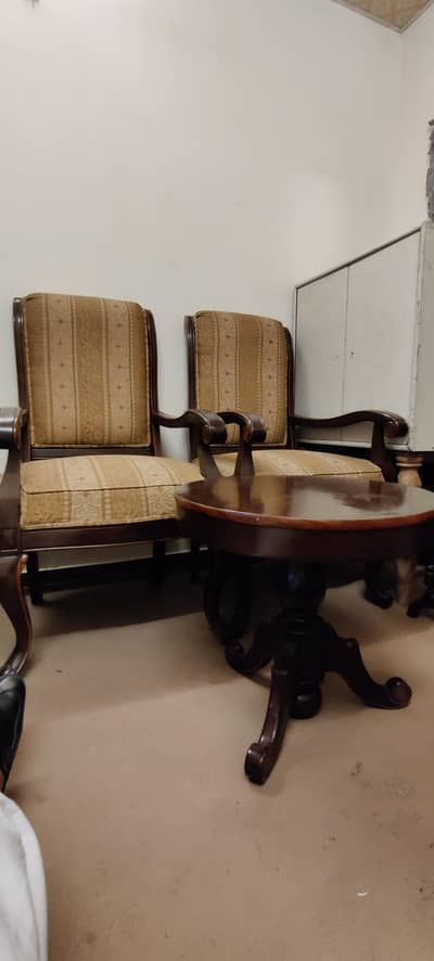 Vintage Solid Wood Upholstered Armchairs