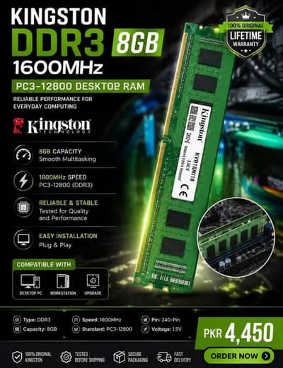Brand New Kingston DDR3 8GB 1600MHz RAM