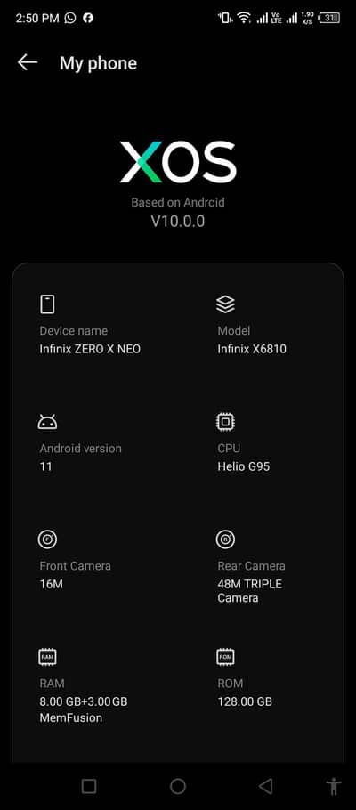 Infinix zero x neo 8+3 128gb