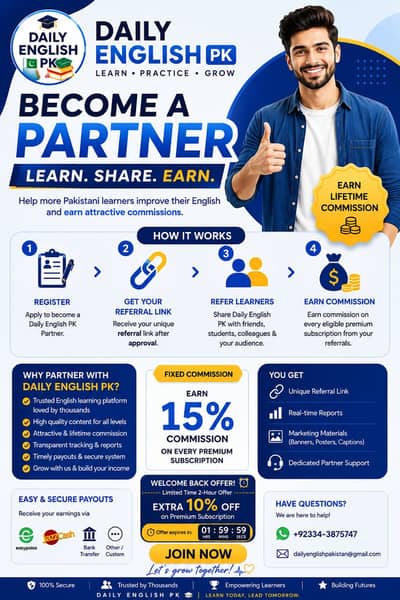 Become a Daily English PK Partner & Earn 15% Commission