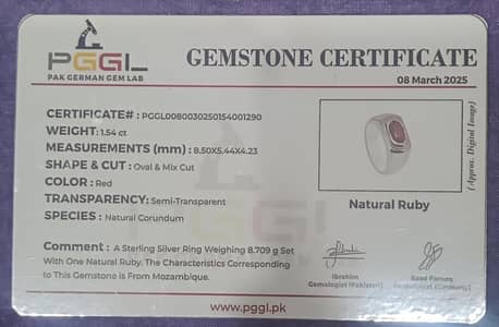 Mozambique Ruby Silver Ring with Certificate