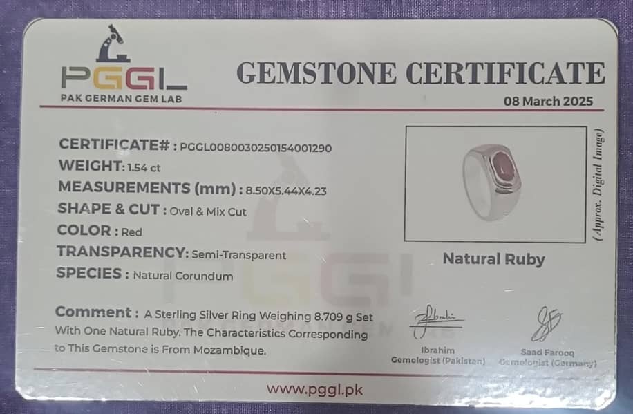Mozambique Ruby Silver Ring with Certificate 0