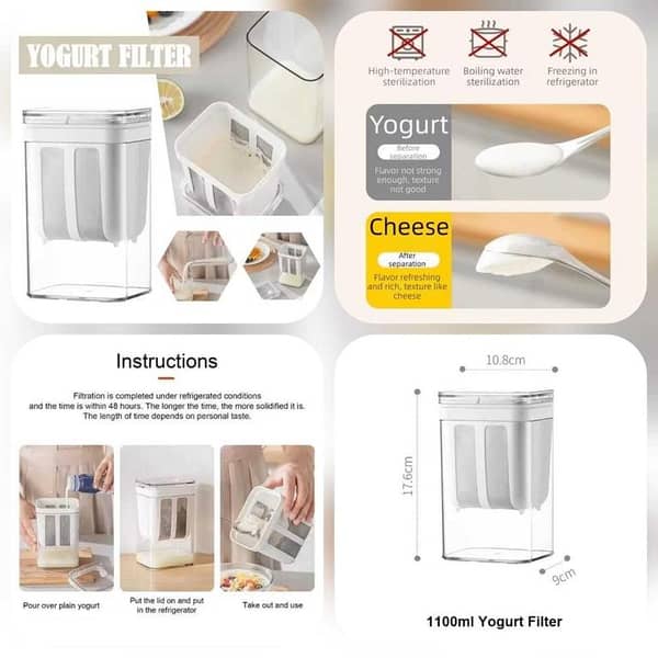 Imported Multi-Purpose 1100ML Greek Yogurt Maker Hung Curd Strainer Box with Mesh Filter