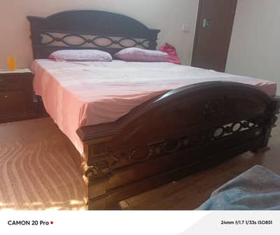 Beautiful design wooden king size bed with side tables for sale