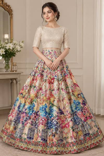 lehnga with mirror work