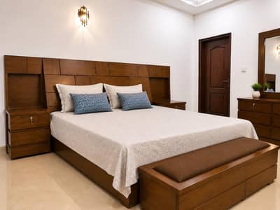 Solid Sheesham Wood King Size Bed Set with Side Table & Dressing Table