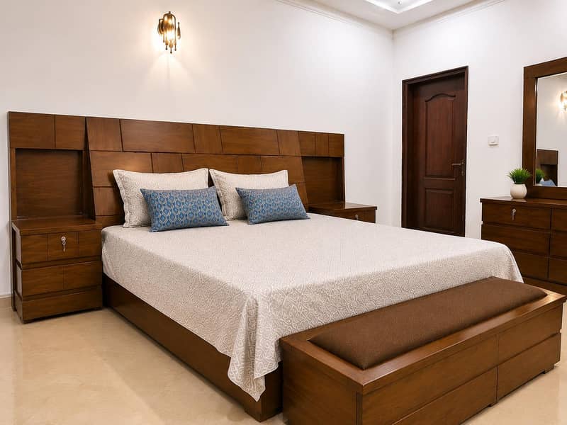 Solid Sheesham Wood King Size Bed Set with Side Table & Dressing Table 0