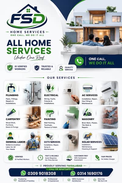 verified Plumber, Electrician, AC, Labor, CCTV, Solar, Services in fsd