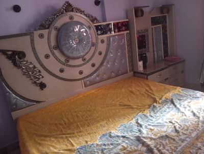 King Size Bed, side tables with divider, wardrobe and dressing