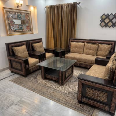 Luxury 7-Seater Carved Wooden Sofa Set with Center & Side Tables