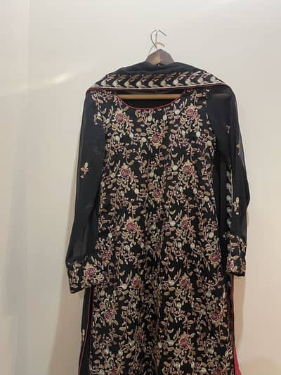 Black Embroidered Floral Formal 2 piece suit