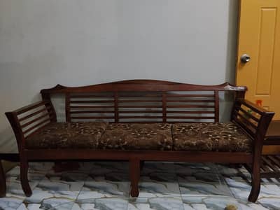 5-Seater Classic Solid Wood Sofa Set (3+1+1) – Good Condition