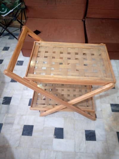 Wooden Tea Trolly With Glass