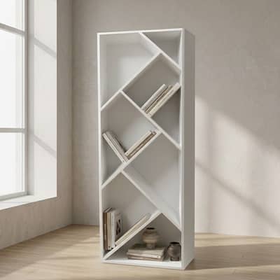 Modern White Geometric Bookshelf / Display Rack