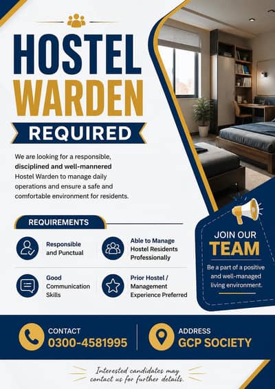 Hostel Warden Required in boys hostel