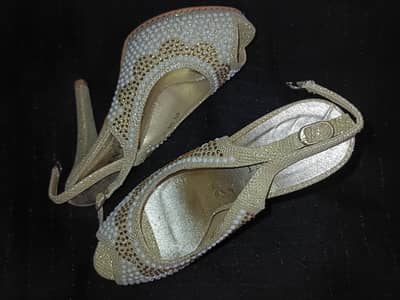 Fancy Gold & White Embellished Heels