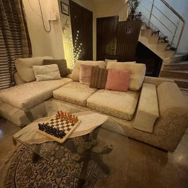 L - shape sofa set with table set 0