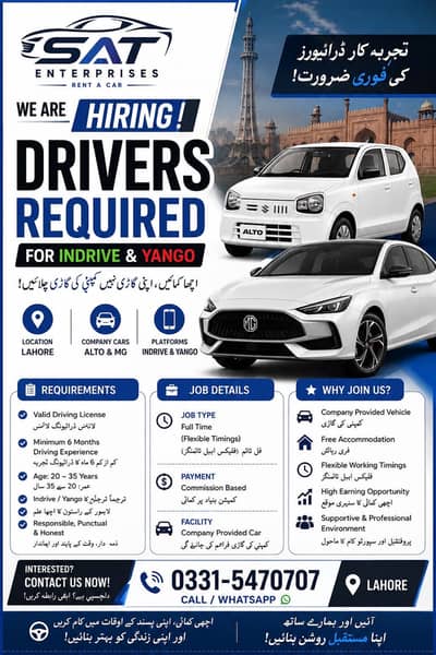Drivers required for Indrive and rent a car
