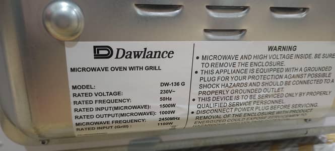 Dawlance microwave oven for sale