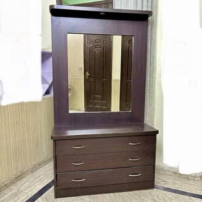 Wooden Dressing Table with Large Mirror & 3 Smooth Channels Drawers