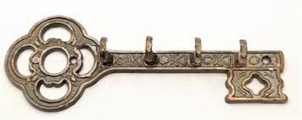 Wall Mounted Vintage Key Holder with 4 Hooks in Rustic Cast Iron
