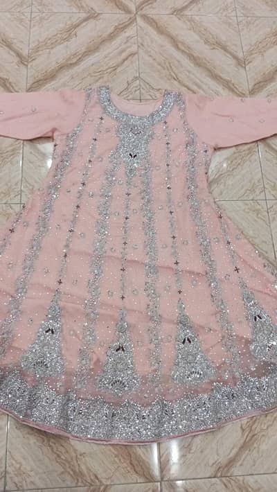 used peach heavy embroidered maxi 3 piece - size medium - valima dress
