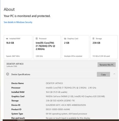 Dell Latitude 5580 16.0 GB 240GB NVIDIA GeForce 940MX 2GB