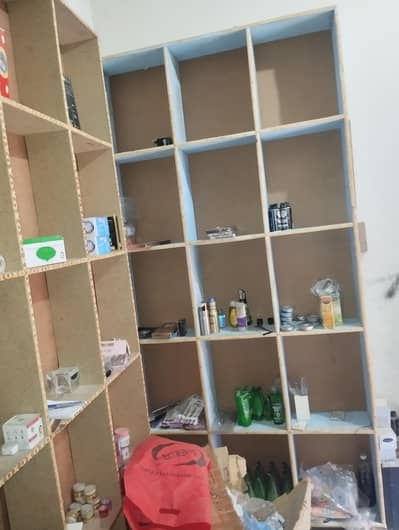3 shelves boxes , 15 box each total 45 , chipboard.