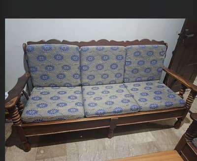 Vintage 5-Seater Solid Wood Sofa Set (3+1+1) - Heavy Frame