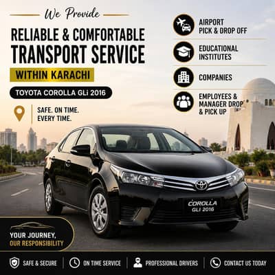 Toyota Corolla GLi 2016 – Pick & Drop & Transport Service in Karachi