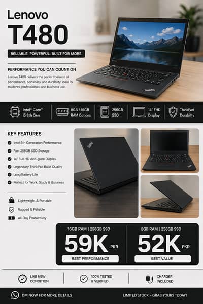 Lenovo T480 | 16 - 256 | Like New Condition
