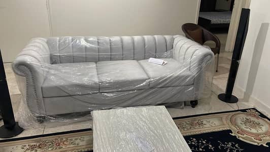 Elegant Silver Sofa set + centre table | 9/10 | shifting abroad