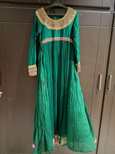 Green formal frock on chiffon and silk