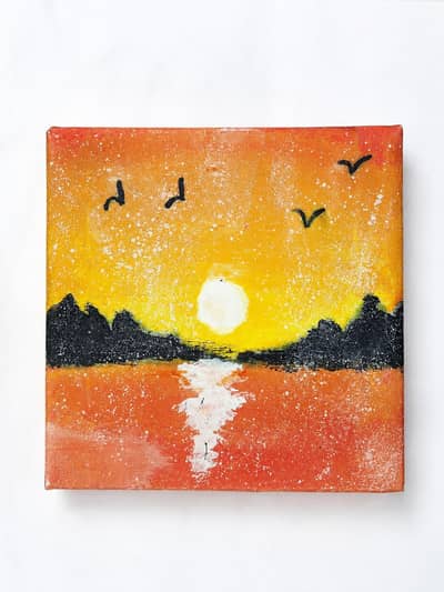 Sunset Lake Landscape Painting – Handmade Wall Art