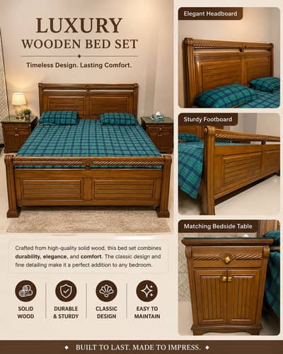 Bed for sale with side tables and king size mattress