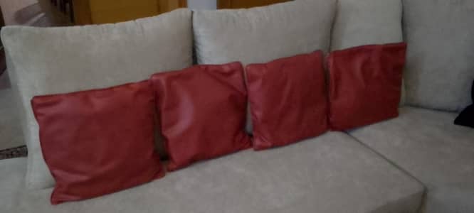 4 black velvet and 4 red leather cushions with fillings