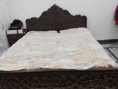Solid wooden bed with 2 side table
