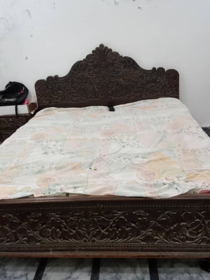 Solid wooden bed with 2 side table 1