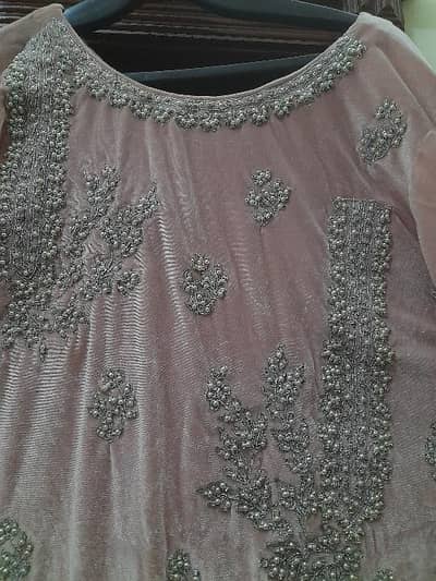 Luxury 3 Piece Powder Pink Velvet Formal Suit- Heavy Pearl & Silver
