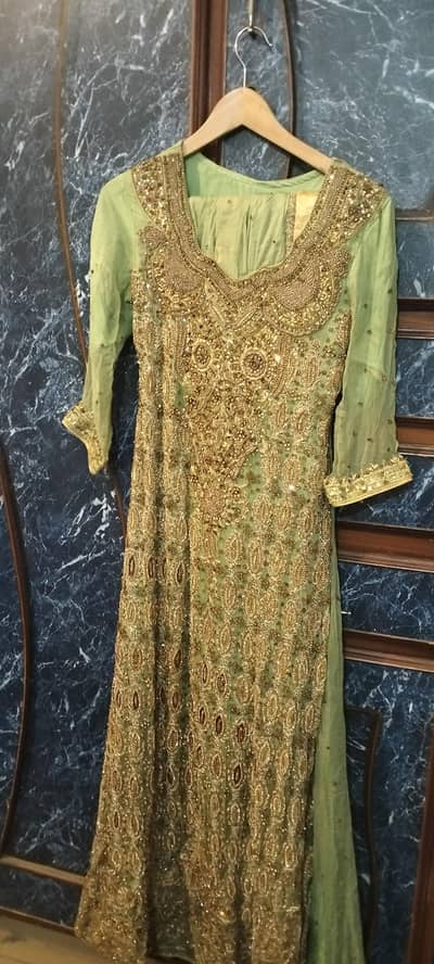 Pista color Maxi dress with duppatta