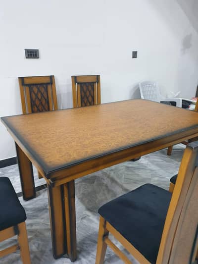 Wooden Dining Table Six Chairs Set