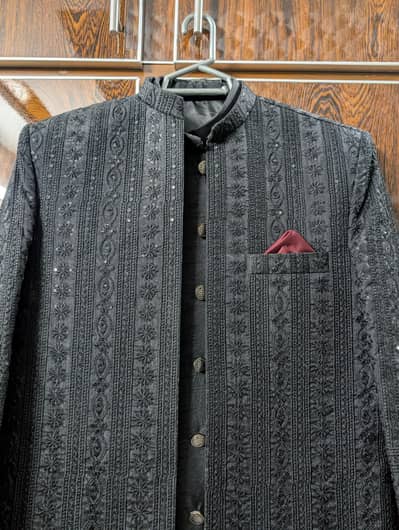 Groom's Black Embroidery Sherwani