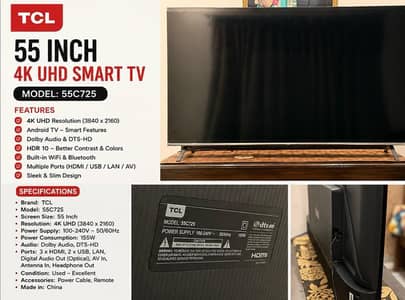 TCL 55C725 55" 4k Qled Android Smart tv_ Excellent Condition