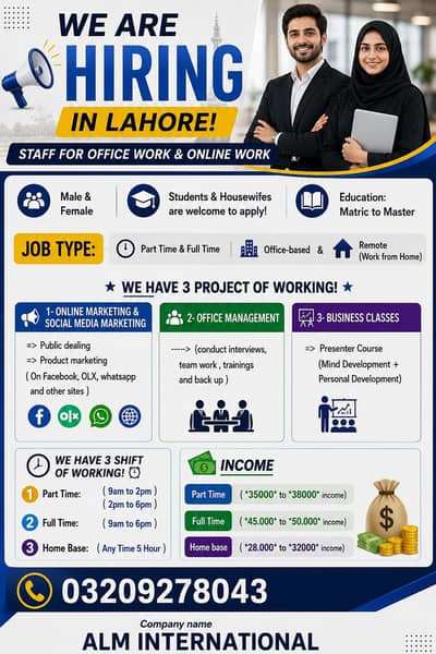 Online Work Jobs Available -Male/Female (lahore)
