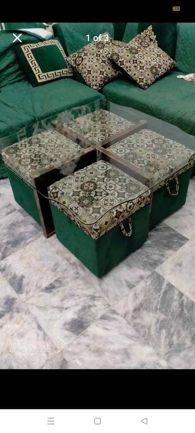 Elegant 4-Piece Ottoman Sofa Set with Glass Top
