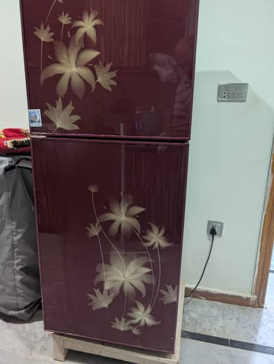Orient Double Door Refrigerator - Beautiful Red Floral Glass Door