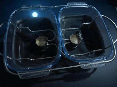 Double serving original pirex dishes with lid and stand for sale