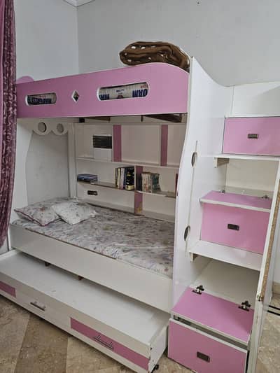 a complete kids bed set with computer table ,book rack,iron stand