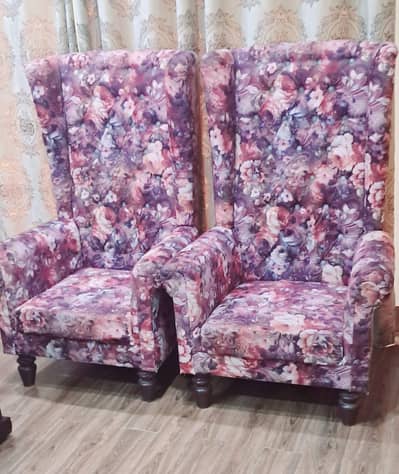 Royal Wingback Arm Chairs Pair - Floral Fabric